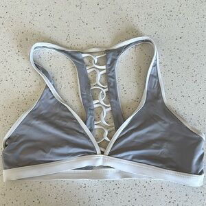 Gray and white L space bikini top